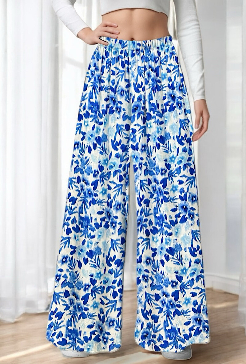 Grossiste Elle Style - Pantalon VISCOSA large imprimé, fluide et romantique en viscose