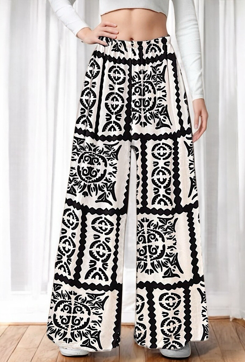 Grossiste Elle Style - Pantalon VISCOSA large imprimé, fluide et romantique en viscose
