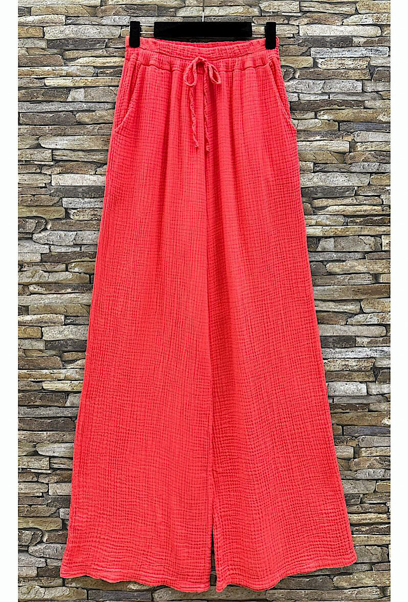 Grossiste Elle Style - Pantalon GIULIA en gaze de coton avec poches avant