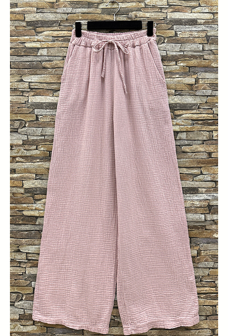 Grossiste Elle Style - Pantalon GIULIA en gaze de coton avec poches avant