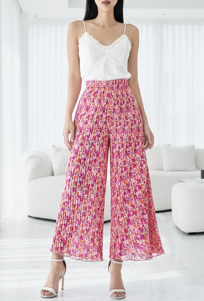Grossista Elle Style - Pantaloni ROMY plissettati molto fluidi, stampati con FODERA PANTALONI LUNGA in viscosa.
