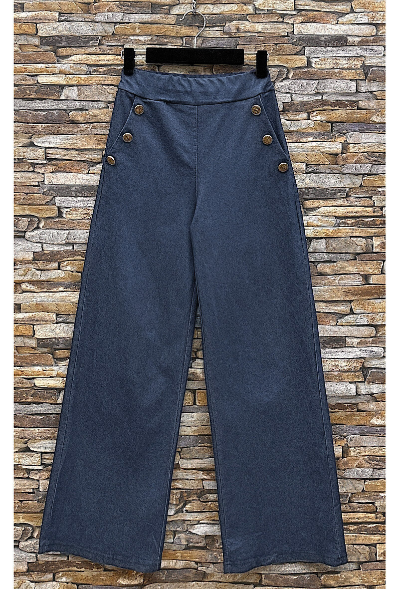 Grossista Elle Style - Pantaloni JENNA effetto jeans, ampio stile palazzo con bottone e tasche