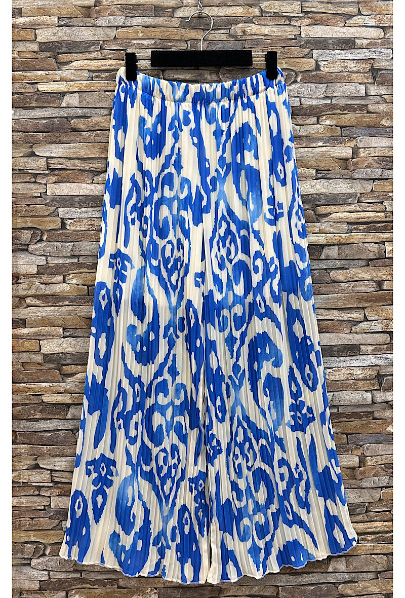 Wholesaler Elle Style - Very fluid pleated ALMA pants, printed with viscose lining.
