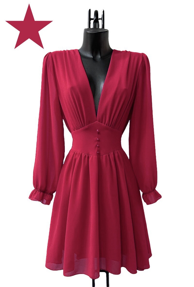 Grossiste Elle Style - Robe JULIETTE unisavec manches longues，boutons et doublure en viscos