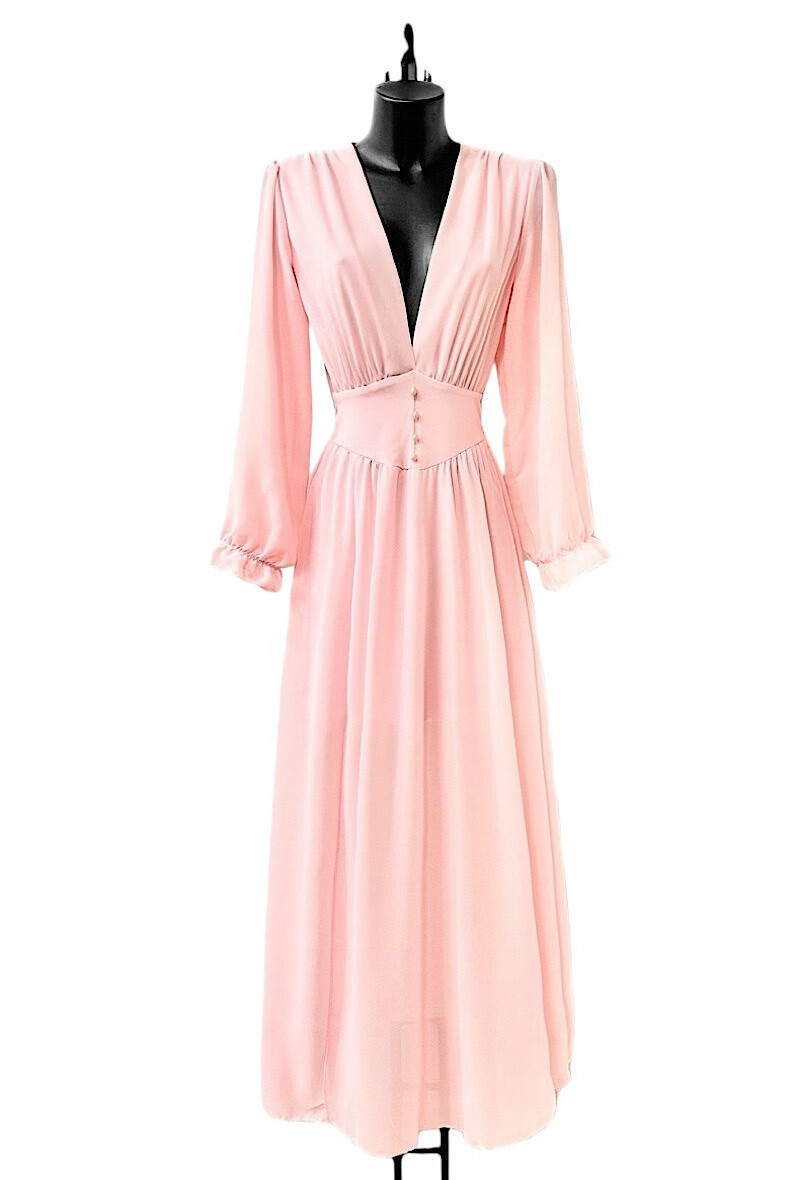 Grossiste Elle Style - Robe JULIETTA, manches longues, boutons et doublure en viscose avec fente