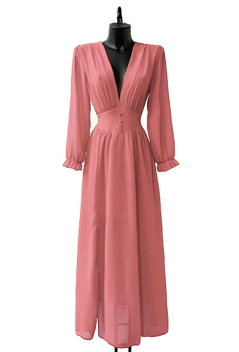 Wholesaler Elle Style - JULIETTA printed dress, long sleeves, buttons and viscose lining with slit