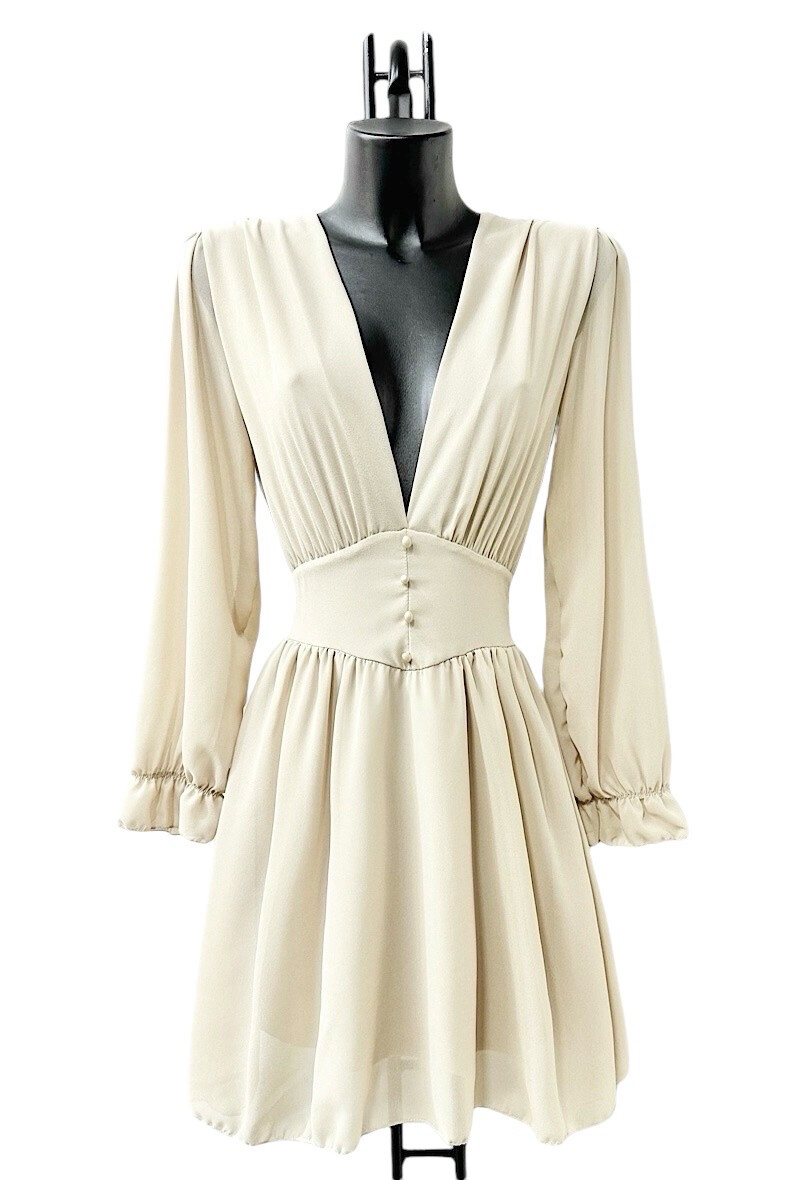 Großhändler Elle Style - Schlichtes JULIETTE-Kleid mit langen Ärmeln. Viskositätsknöpfe und Futter