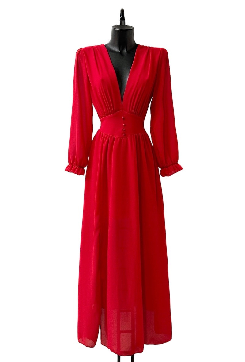 Grossiste Elle Style - Robe JULIETTA, manches longues, boutons et doublure en viscose avec fente