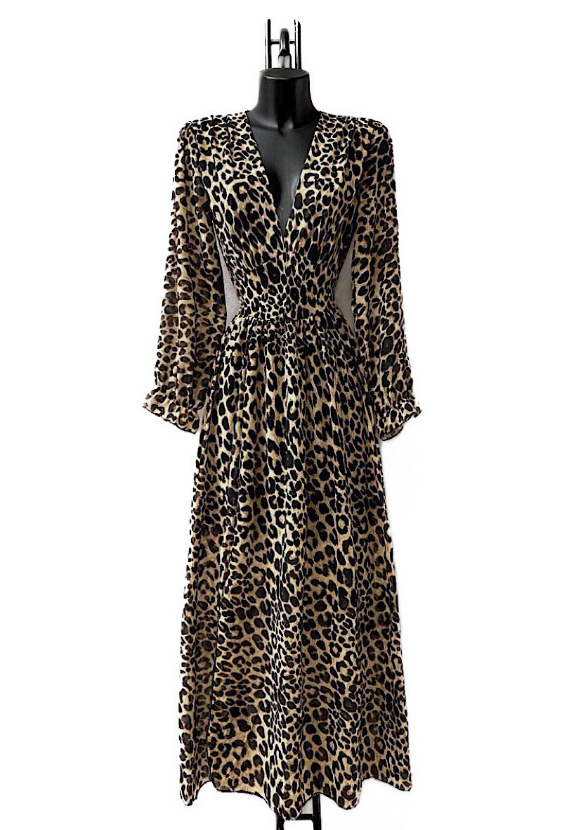 Wholesaler Elle Style - JULIETTA printed dress, long sleeves, buttons and viscose lining with slit