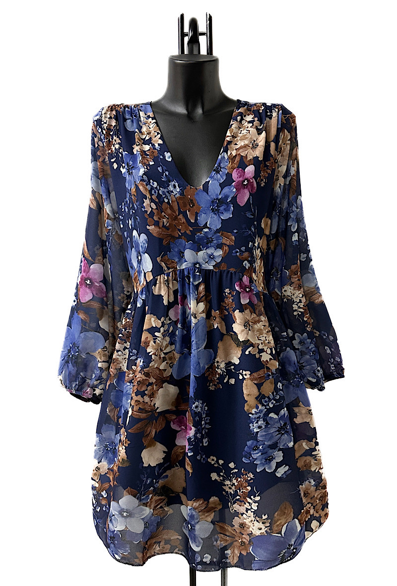 Wholesaler Elle Style - CLEMENCE Printed dress, very fluid on the back, casual, with long sleeves