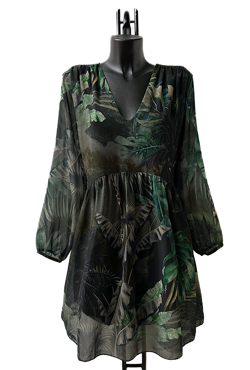 Großhändler Elle Style - CLEMENCE Printed dress, very fluid on the back, casual, with long sleeves