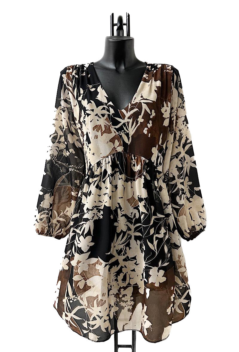 Großhändler Elle Style - CLEMENCE Printed dress, very fluid on the back, casual, with long sleeves