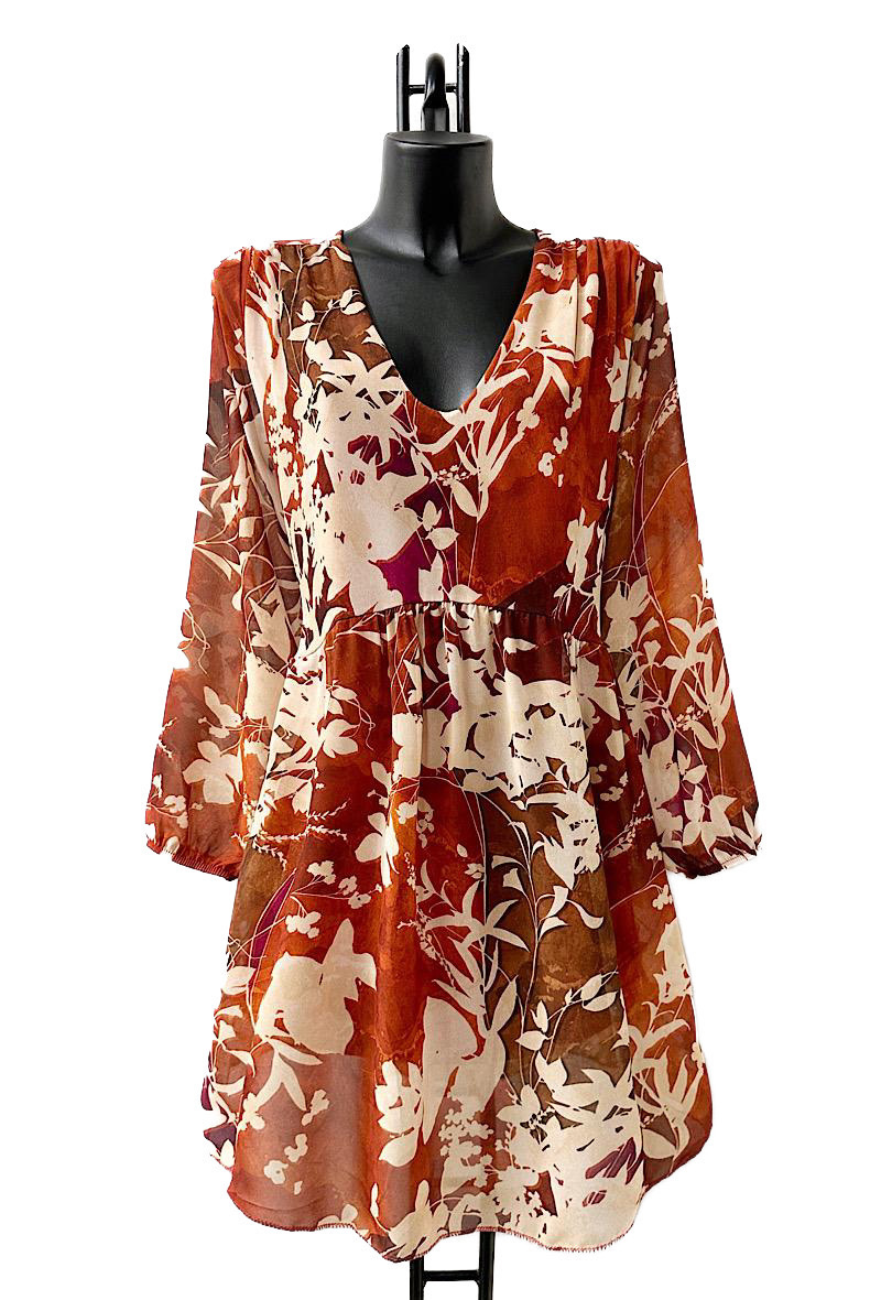 Großhändler Elle Style - CLEMENCE Printed dress, very fluid on the back, casual, with long sleeves