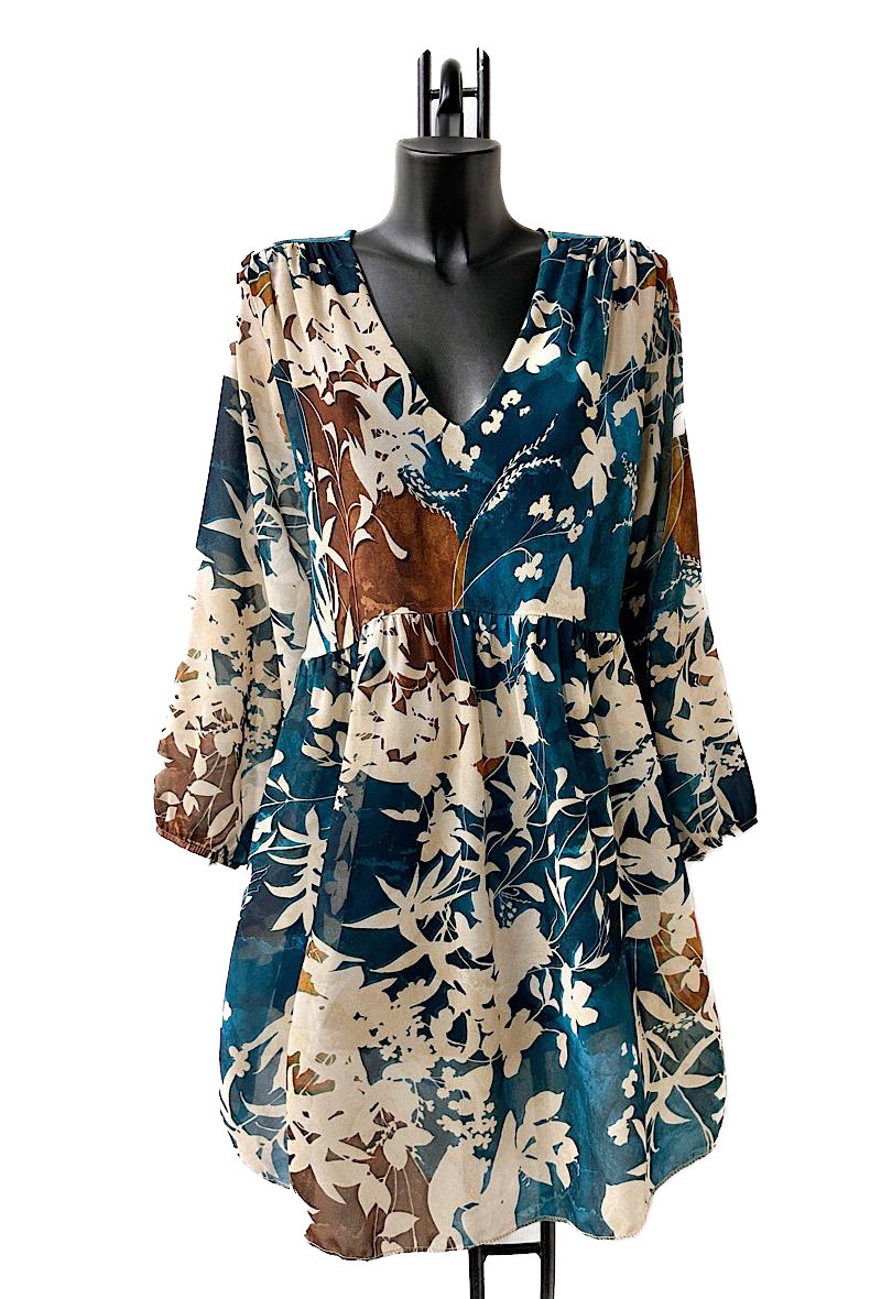 Großhändler Elle Style - CLEMENCE Printed dress, very fluid on the back, casual, with long sleeves