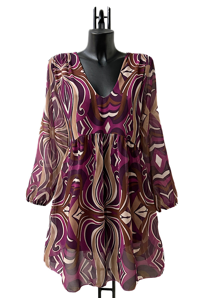 Wholesaler Elle Style - CLEMENCE Printed dress, very fluid on the back, casual, with long sleeves