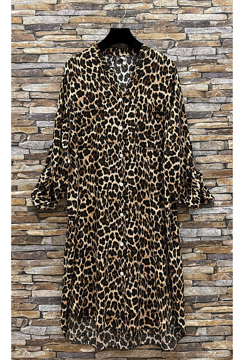 Wholesaler Elle Style - ONIKA leopard print dress in viscose with buttons and front pockets