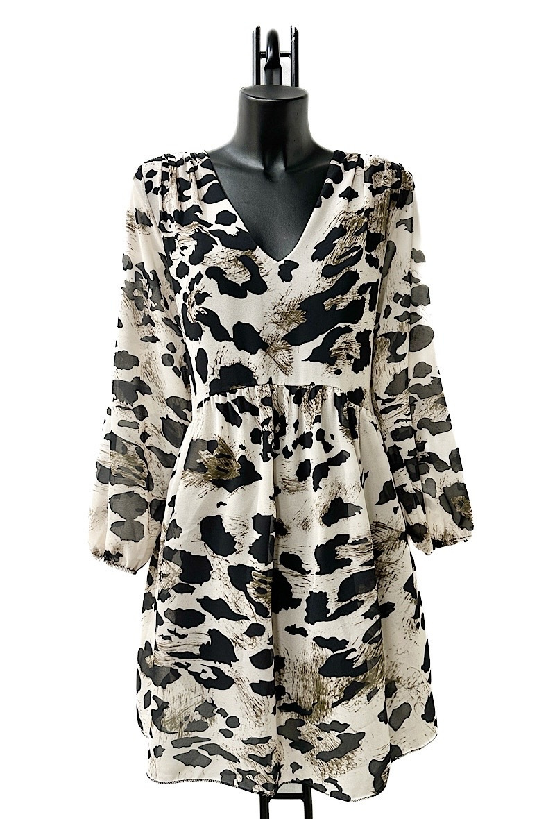 Großhändler Elle Style - CLEMENCE Printed dress, very fluid on the back, casual, with long sleeves