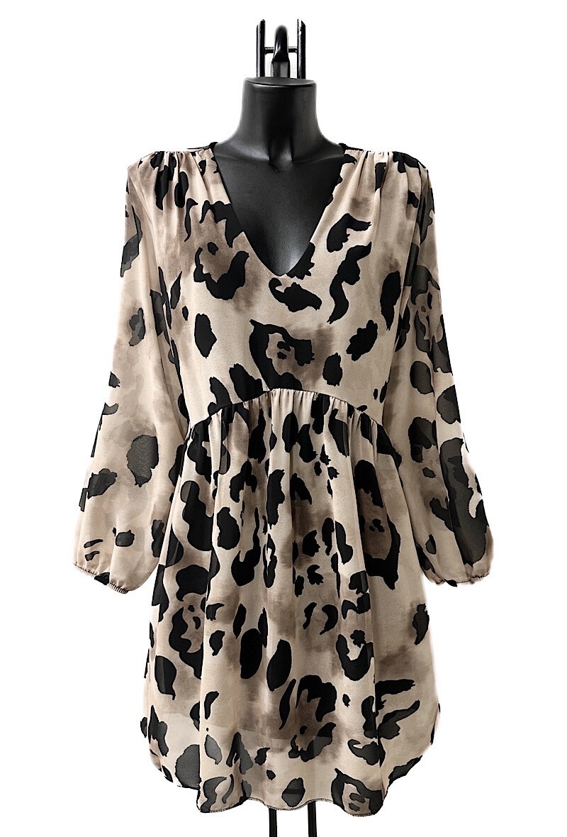 Wholesaler Elle Style - CLEMENCE Printed dress, very fluid on the back, casual, with long sleeves