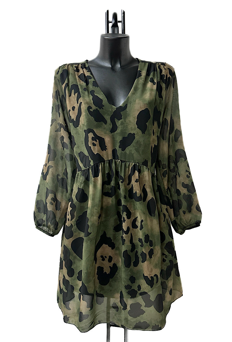 Großhändler Elle Style - CLEMENCE Printed dress, very fluid on the back, casual, with long sleeves