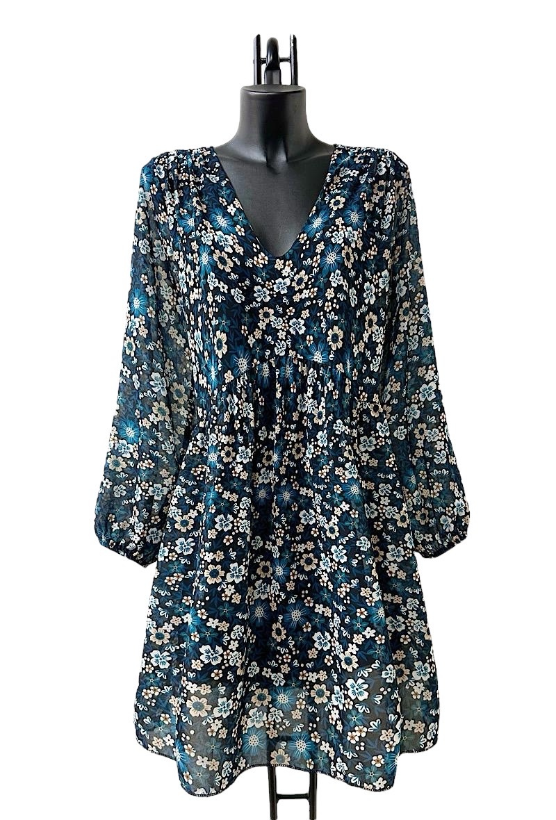 Großhändler Elle Style - CLEMENCE Printed dress, very fluid on the back, casual, with long sleeves