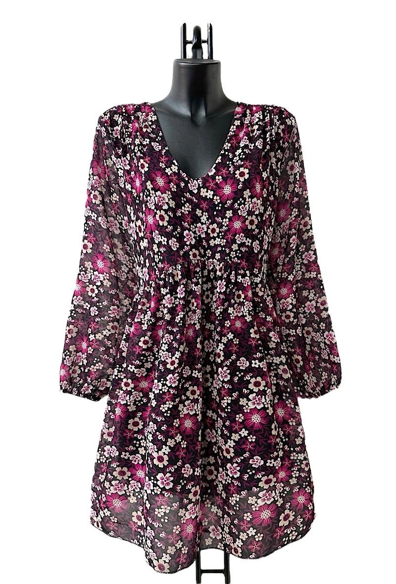 Großhändler Elle Style - CLEMENCE Printed dress, very fluid on the back, casual, with long sleeves