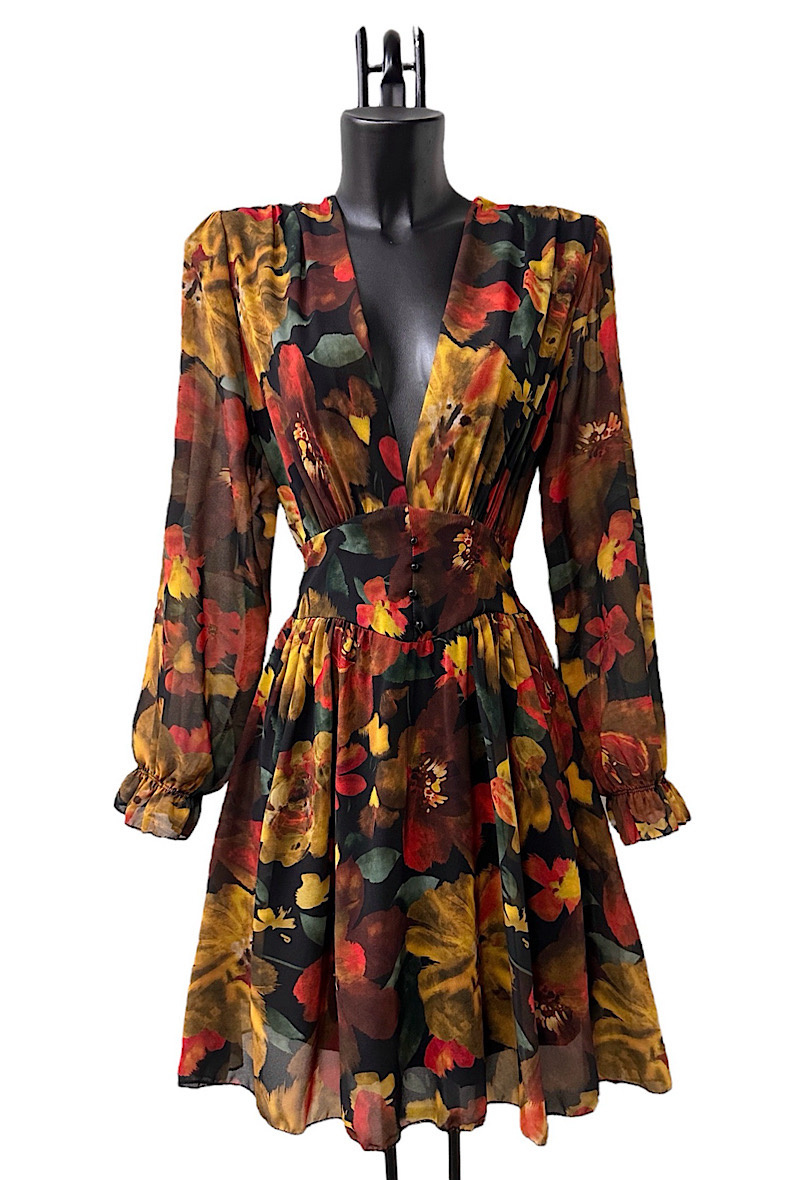 Wholesaler Elle Style - JULIETTE Printed dress, casual, with long sleeves, buttons and viscose lining.