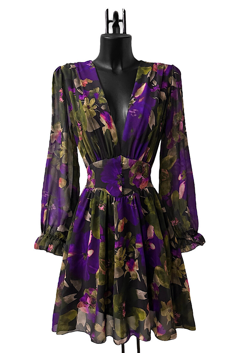 Wholesaler Elle Style - JULIETTE Printed dress, casual, with long sleeves, buttons and viscose lining.