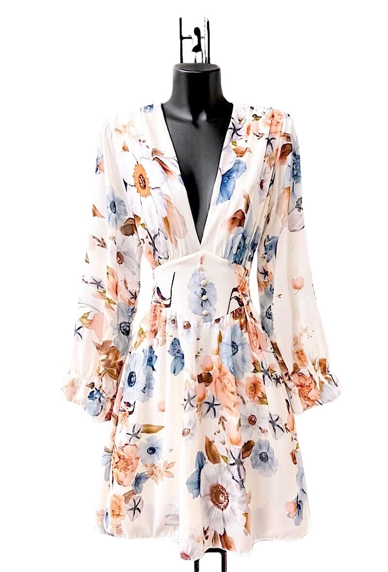 Grossiste Elle Style - Robe JULIETTE imprimé, avec manches longues, boutons et doublure en viscose