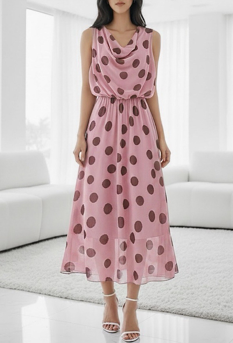 Grossiste Elle Style - Robe POLKA à pois très fluide avec doublure en viscose. BOHEME CHIC et TENDANCE.