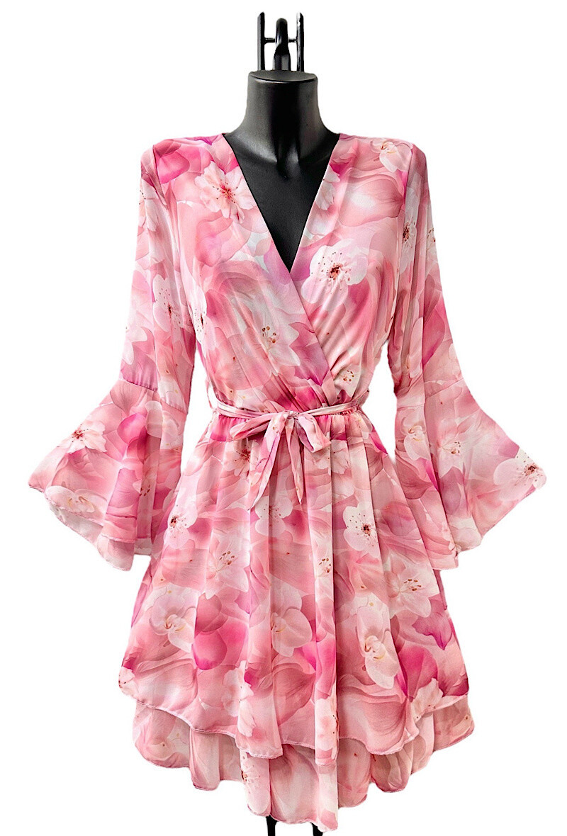 Grossiste Elle Style - Robe JOYCE imprimé, avec manches longues volantée et doublure en viscose