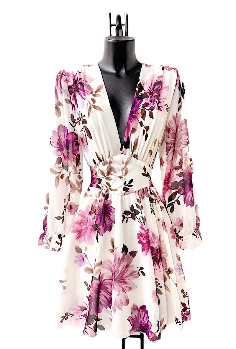 Grossiste Elle Style - Robe JULIETTE imprimé, avec manches longues, boutons et doublure en viscose