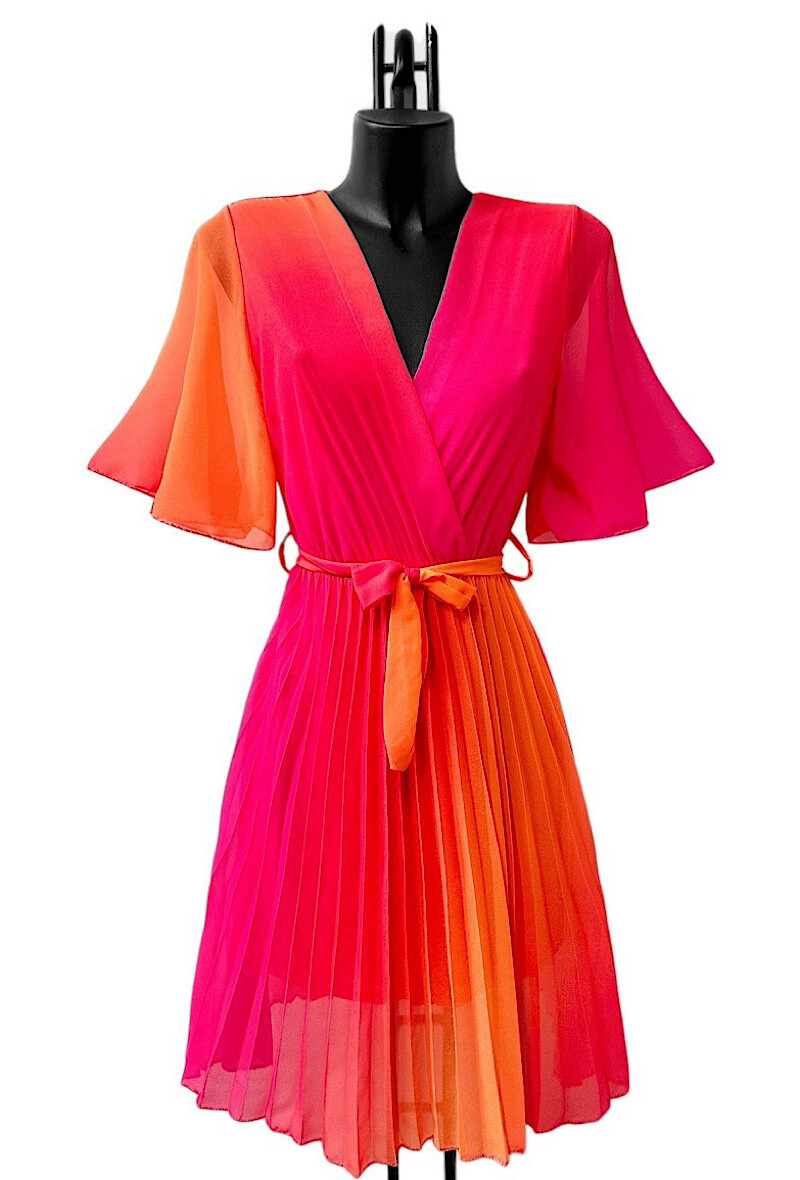 Wholesaler Elle Style - BETHANY printed crossover dress, fluid pleated with viscose lining