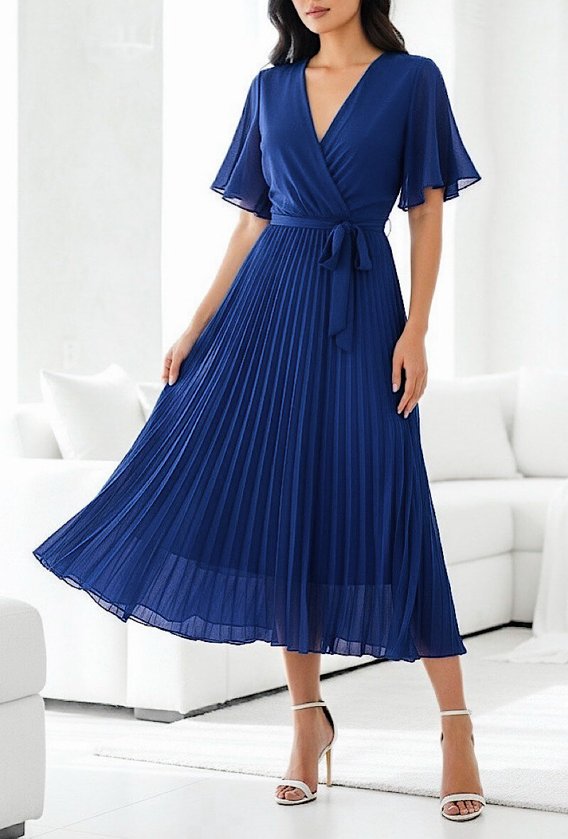Mayorista Elle Style - Vestido cruzado ALIRA, plisado fluido con forro de viscosa