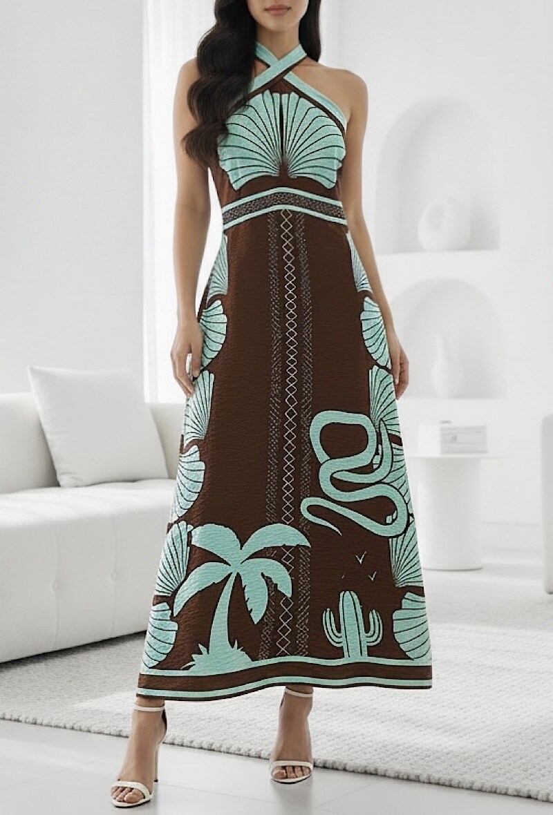 Großhändler Elle Style - STELLA Kleid aus fließender Viskose mit Druck und elastischem Rücken. BOHEMISCH CHIC und IM TREND.