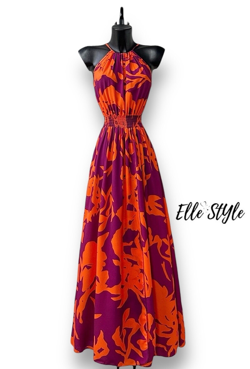 Großhändler Elle Style - Sehr fließendes CARINA-Kleid, bedruckt mit Schlitz vorne, romantisch, schick und trendig