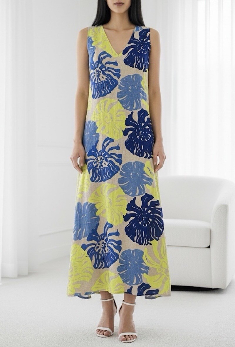 Mayorista Elle Style - Vestido AZILLY estampado efecto lino, fluido y bohemio