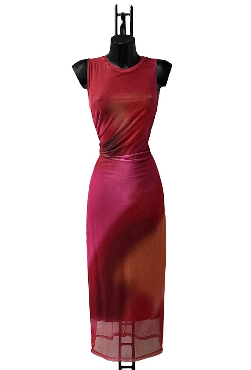 Großhändler Elle Style - Kleid aus MESH mit quadratischem Kragen, bedruckt, mit langen Ärmeln und Viskosefutter