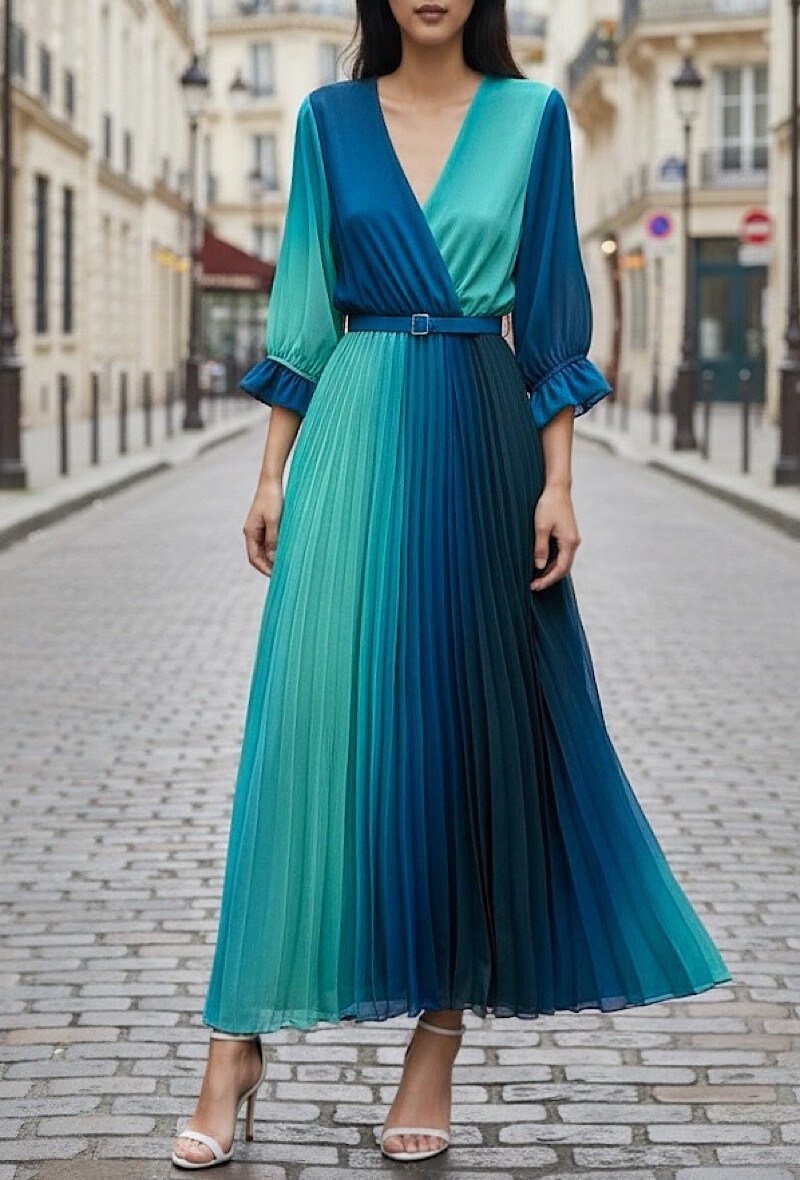 Grossista Elle Style - Abito LISA plissettato con cintura fatta a mano