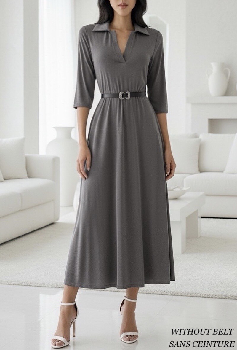 Grossista Elle Style - Abito WALERIE con colletto a camicia, molto fluido e alla moda in viscosa a coste