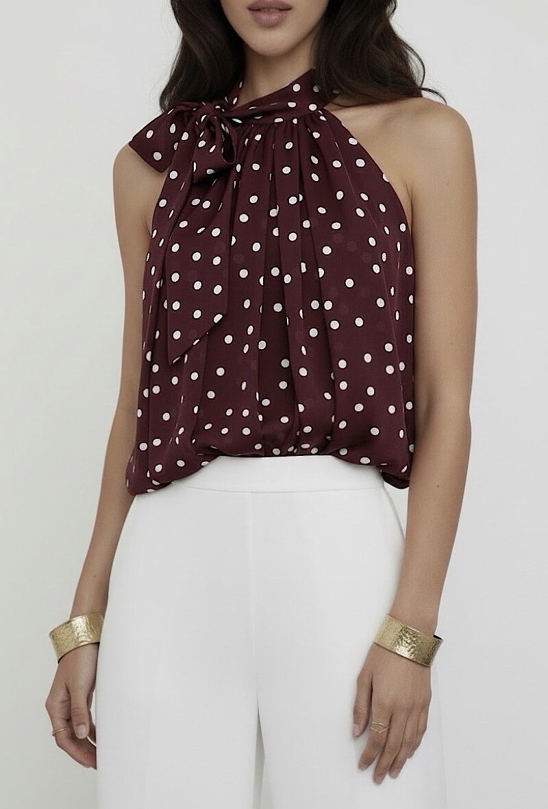 Wholesaler Elle Style - ANAIS blouse with printed lavallière collar, fluid and romantic, chic and trendy with viscose lining.