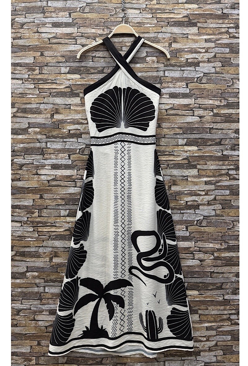 Großhändler Elle Style - STELLA Kleid aus fließender Viskose mit Druck und elastischem Rücken. BOHEMISCH CHIC und IM TREND.