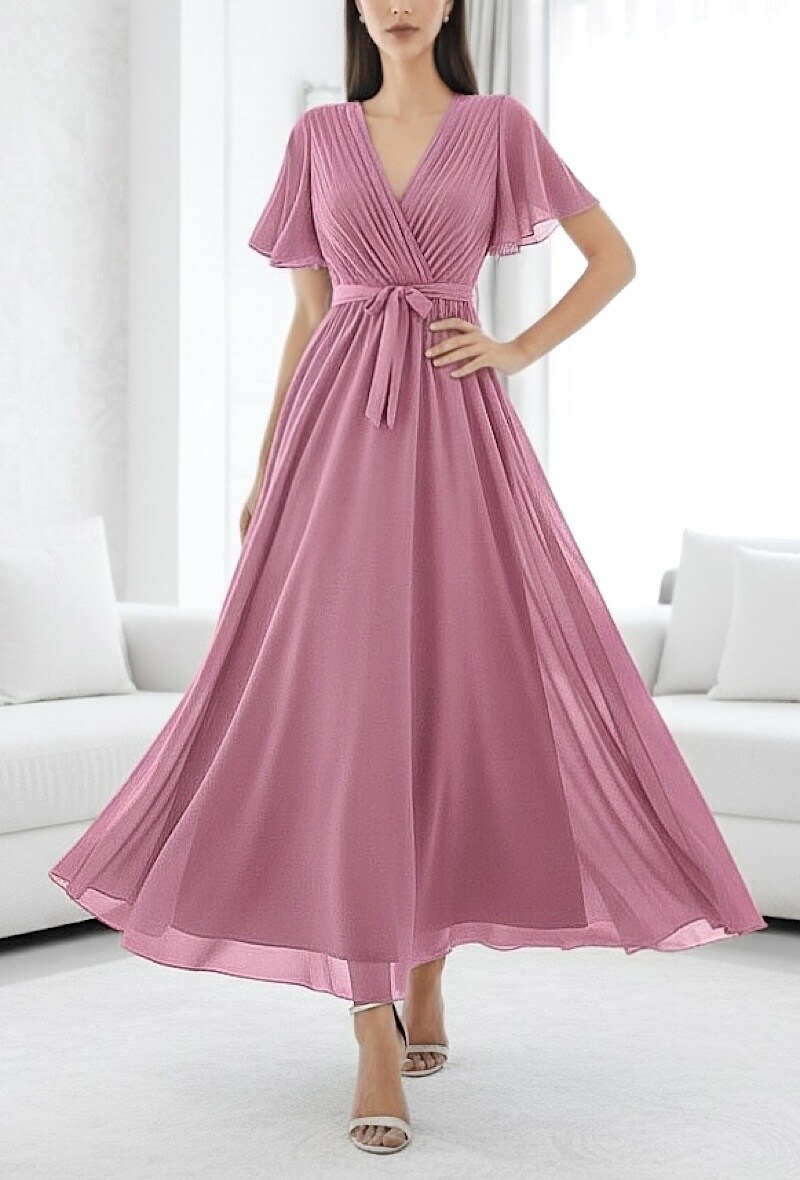 Grossista Elle Style - Abito incrociato ELISE, plissettato molto fluido con fodera in viscosa, un abito molto elegante e di tendenza