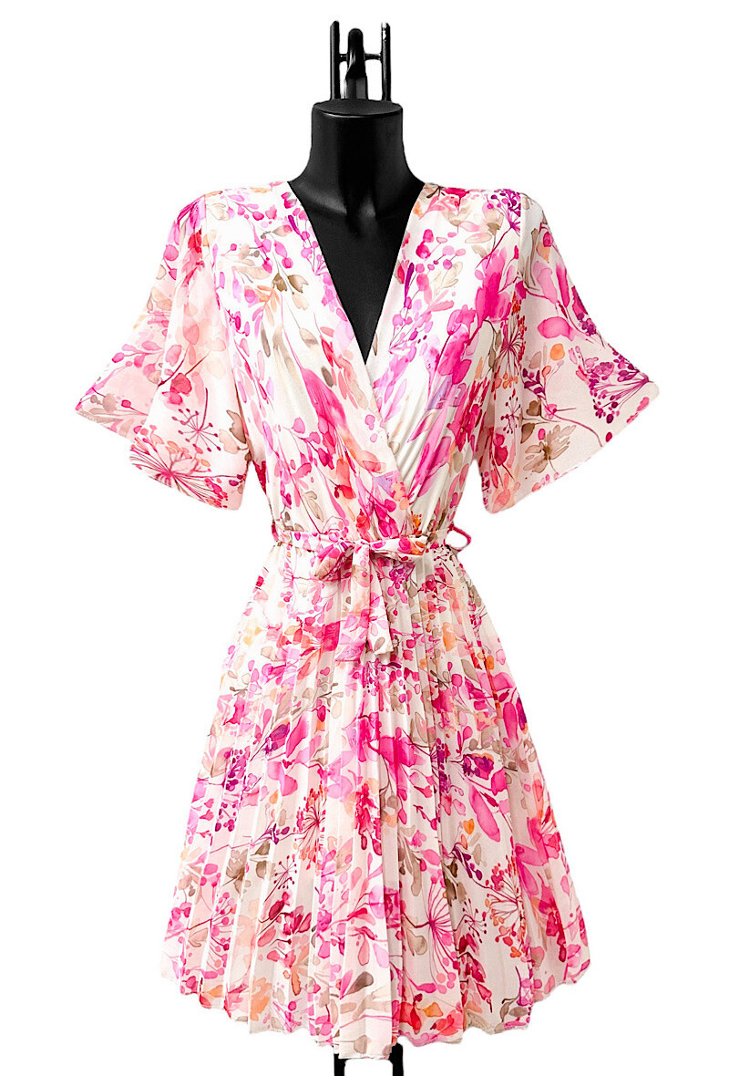 Wholesaler Elle Style - BETHANY printed crossover dress, fluid pleated with viscose lining