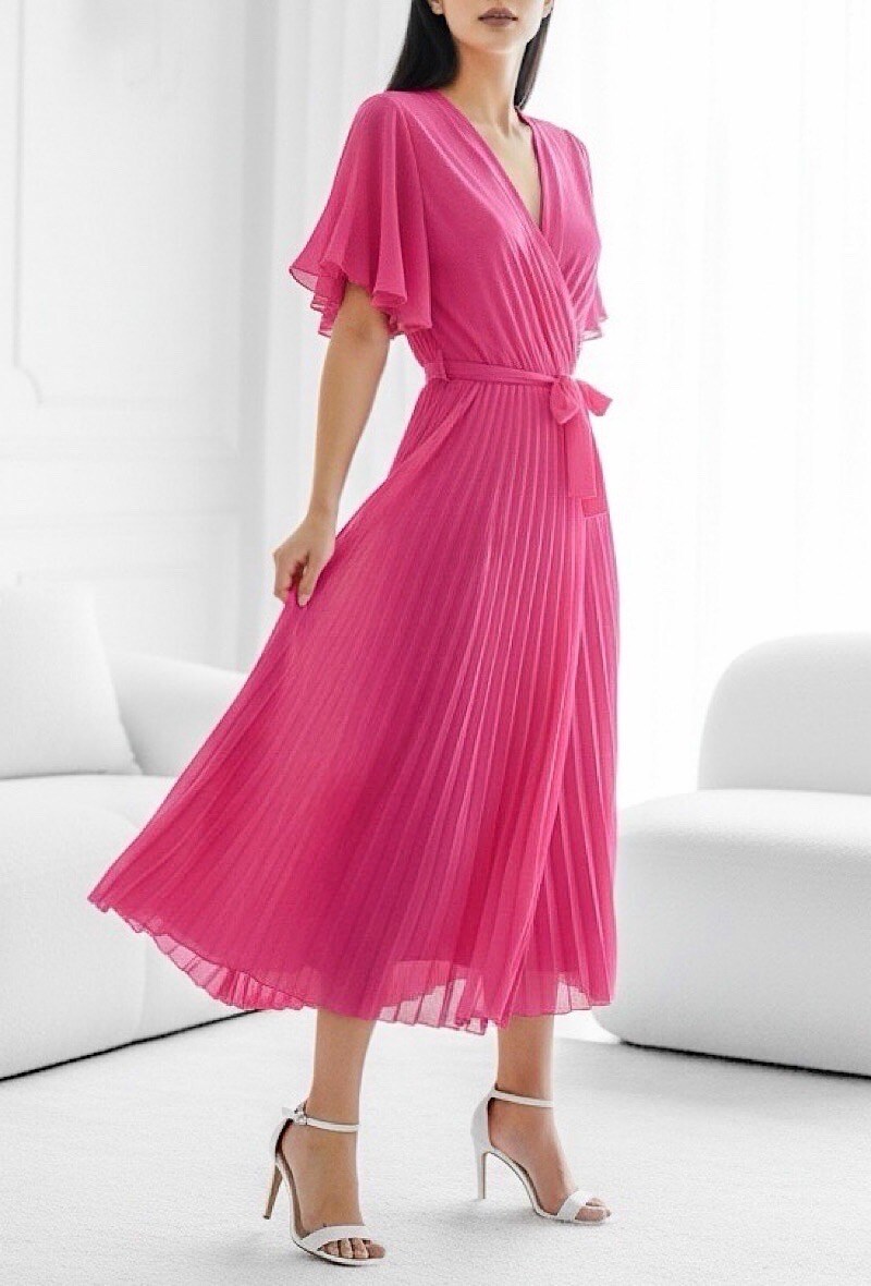 Mayorista Elle Style - Vestido cruzado ALIRA, plisado fluido con forro de viscosa