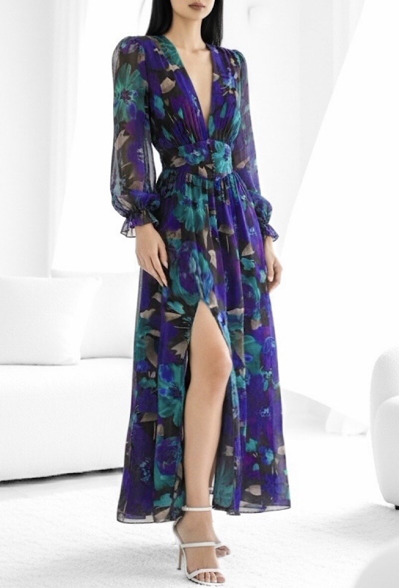 Grossista Elle Style - Abito JULIETTA, maniche lunghe, bottoni e fodera in viscosa con spacco