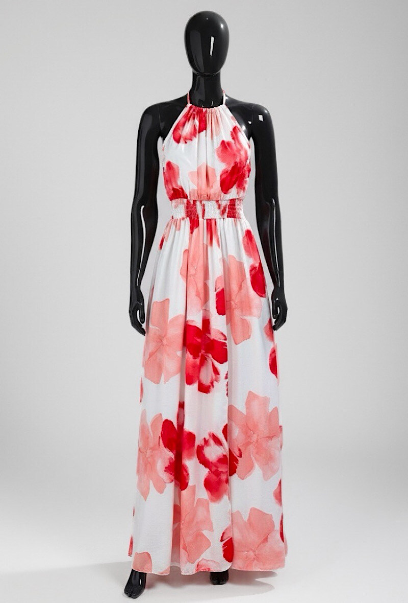 Grossiste Elle Style - Robe CARINA très fluide, imprimé avec fente avant, romantique, chic et tendance