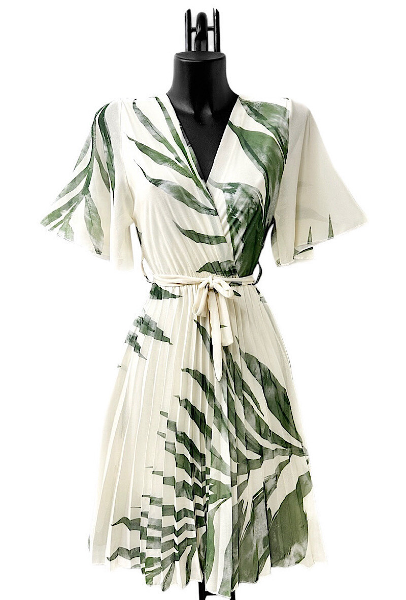 Wholesaler Elle Style - BETHANY printed crossover dress, fluid pleated with viscose lining