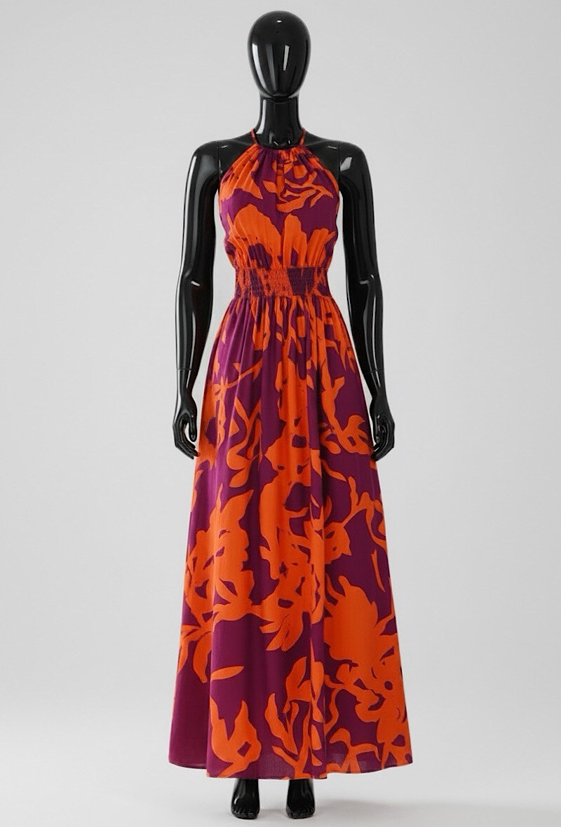 Grossiste Elle Style - Robe CARINA très fluide, imprimé avec fente avant, romantique, chic et tendance