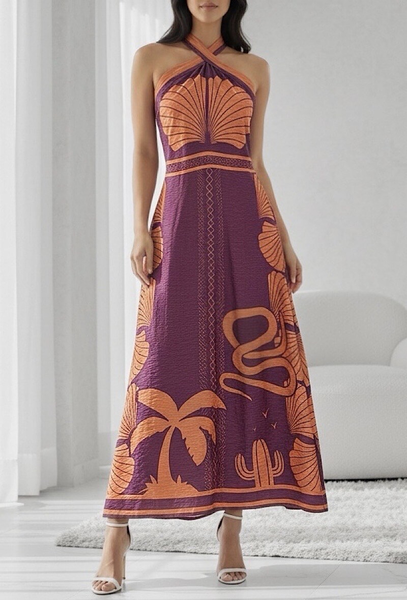 Großhändler Elle Style - STELLA Kleid aus fließender Viskose mit Druck und elastischem Rücken. BOHEMISCH CHIC und IM TREND.