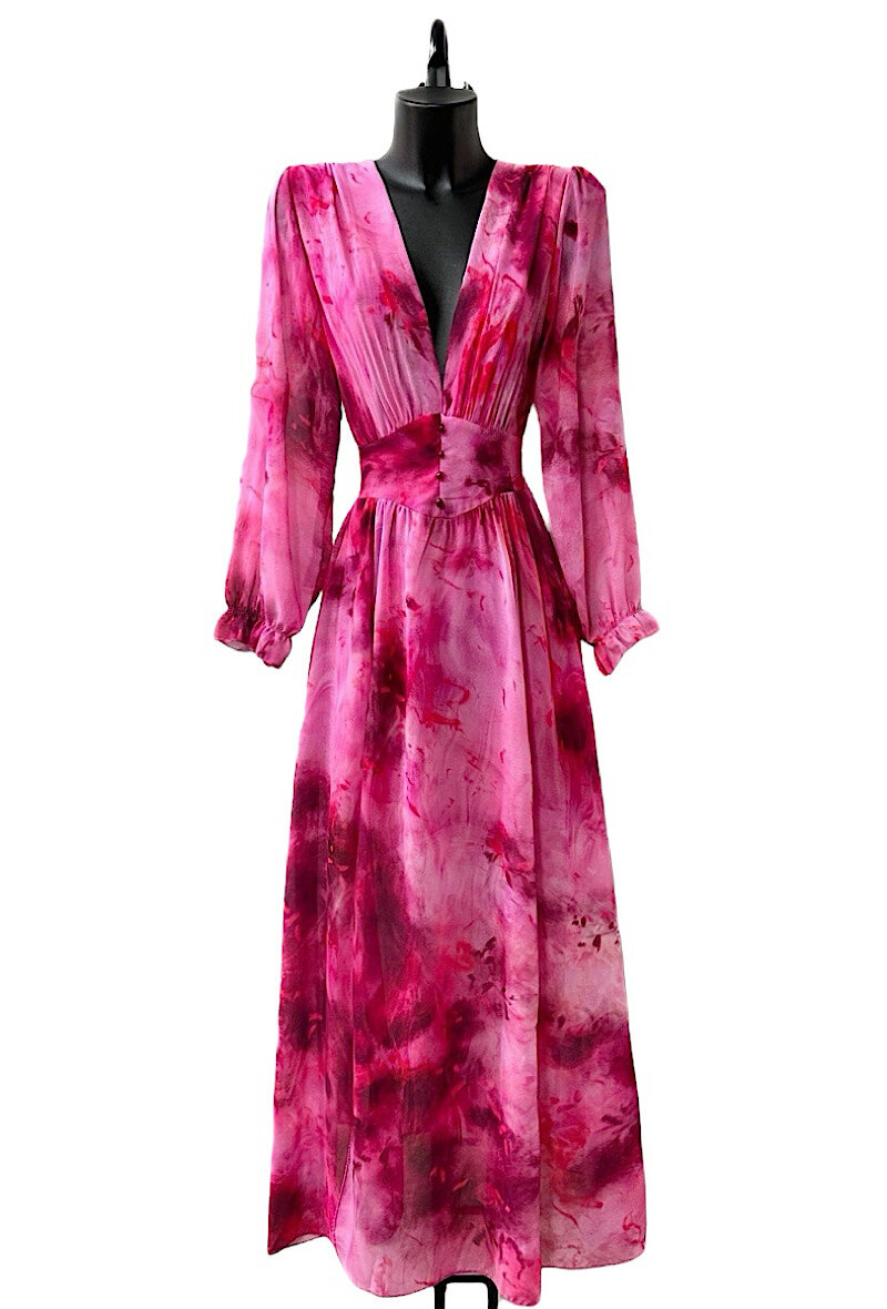 Wholesaler Elle Style - JULIETTA printed dress, long sleeves, buttons and viscose lining with slit